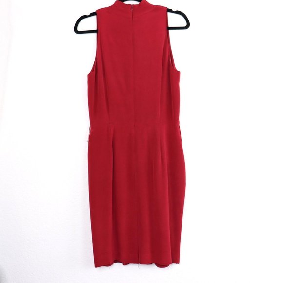 JONES NEW YORK Silk Dress Grecian V-Neck Wrap Bodice, Knee Length : Neon Red Sz - Picture 4 of 16
